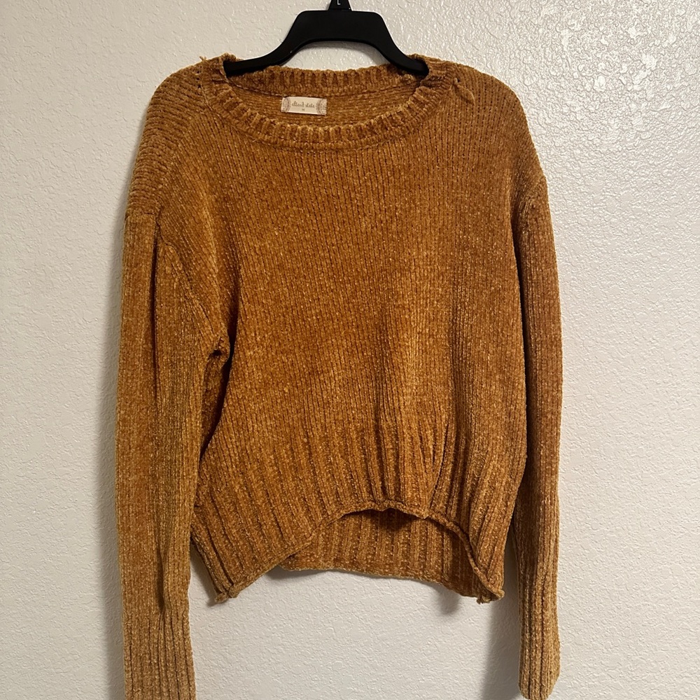 Altar'd State Brown Crew Neck Sweater with Chunky Knit